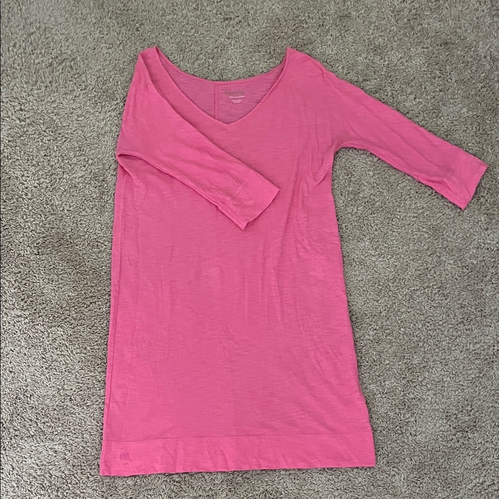 Women's Pink V-Neck Three-Quarter Sleeve t shirt dress